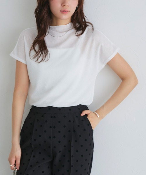 ハイネックシアーフレンチスリーブTシャツ（Tシャツ/カットソー