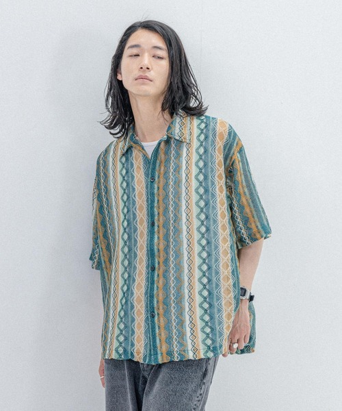 RAGEBLUE（レイジブルー）の「MESH JACQUARD LACE SHIRTS