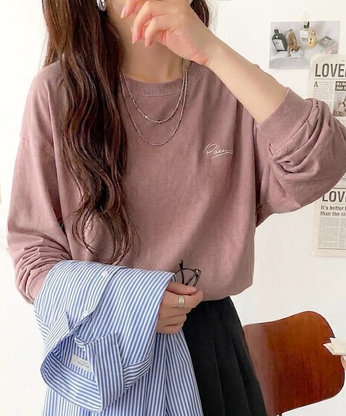 classicalelf（クラシカルエルフ）の「シンプルカジュアルを格上げ。綿100%ワンポイント胸刺繍シンプル オーバーサイズ ロンTee（Tシャツ/カットソー・レディース・ピンクベージュ/ブラック/オートミール/オフホワイト/グレイッシュベージュ・X-LARGE/LARGE/MEDIUM/SMALL）」の17枚目の写真