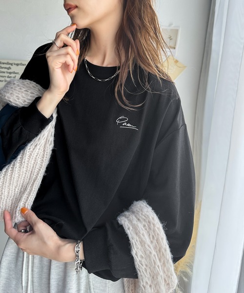 classicalelf（クラシカルエルフ）の「シンプルカジュアルを格上げ。綿100%ワンポイント胸刺繍シンプル オーバーサイズ ロンTee（Tシャツ/カットソー・レディース・ピンクベージュ/ブラック/オートミール/オフホワイト/グレイッシュベージュ・X-LARGE/LARGE/MEDIUM/SMALL）」の20枚目の写真