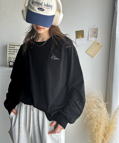 classicalelf（クラシカルエルフ）の「シンプルカジュアルを格上げ。綿100%ワンポイント胸刺繍シンプル オーバーサイズ ロンTee（Tシャツ/カットソー・レディース・ピンクベージュ/ブラック/オートミール/オフホワイト/グレイッシュベージュ・X-LARGE/LARGE/MEDIUM/SMALL）」の22枚目の写真