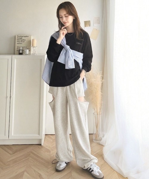 classicalelf（クラシカルエルフ）の「シンプルカジュアルを格上げ。綿100%ワンポイント胸刺繍シンプル オーバーサイズ ロンTee（Tシャツ/カットソー・レディース・ピンクベージュ/ブラック/オートミール/オフホワイト/グレイッシュベージュ・X-LARGE/LARGE/MEDIUM/SMALL）」の21枚目の写真