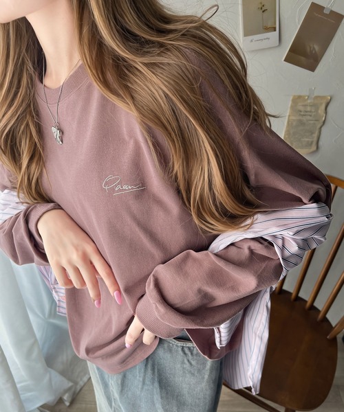 classicalelf（クラシカルエルフ）の「シンプルカジュアルを格上げ。綿100%ワンポイント胸刺繍シンプル オーバーサイズ ロンTee（Tシャツ/カットソー・レディース・ピンクベージュ/ブラック/オートミール/オフホワイト/グレイッシュベージュ・X-LARGE/LARGE/MEDIUM/SMALL）」の15枚目の写真