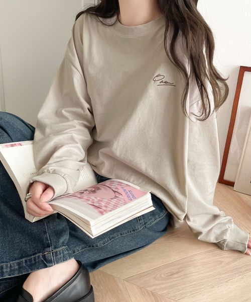 classicalelf（クラシカルエルフ）の「シンプルカジュアルを格上げ。綿100%ワンポイント胸刺繍シンプル オーバーサイズ ロンTee（Tシャツ/カットソー・レディース・ピンクベージュ/ブラック/オートミール/オフホワイト/グレイッシュベージュ・X-LARGE/LARGE/MEDIUM/SMALL）」の22枚目の写真