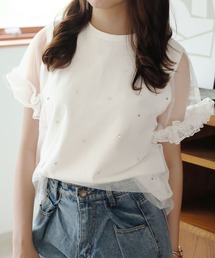 ビジューチュールレイヤードTシャツ