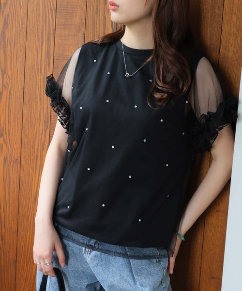 Girly Doll(ガーリードール)の「ビジューチュールレイヤードTシャツ(Tシャツ/カットソー・レディース・オフホワイト/ブラック・F)」の12枚目の写真
