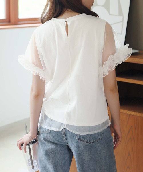 Girly Doll(ガーリードール)の「ビジューチュールレイヤードTシャツ(Tシャツ/カットソー・レディース・オフホワイト/ブラック・F)」の4枚目の写真