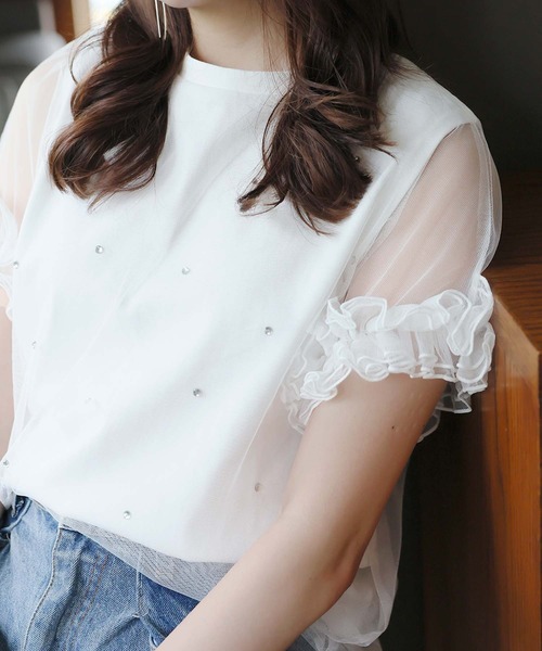 Girly Doll(ガーリードール)の「ビジューチュールレイヤードTシャツ(Tシャツ/カットソー・レディース・オフホワイト/ブラック・F)」の5枚目の写真