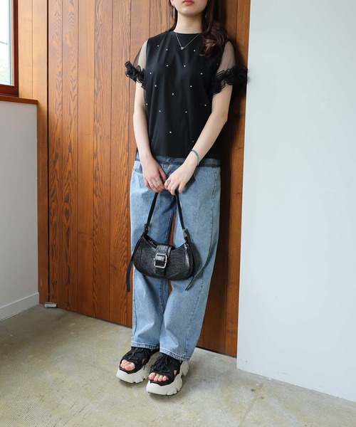 Girly Doll(ガーリードール)の「ビジューチュールレイヤードTシャツ(Tシャツ/カットソー・レディース・オフホワイト/ブラック・F)」の6枚目の写真