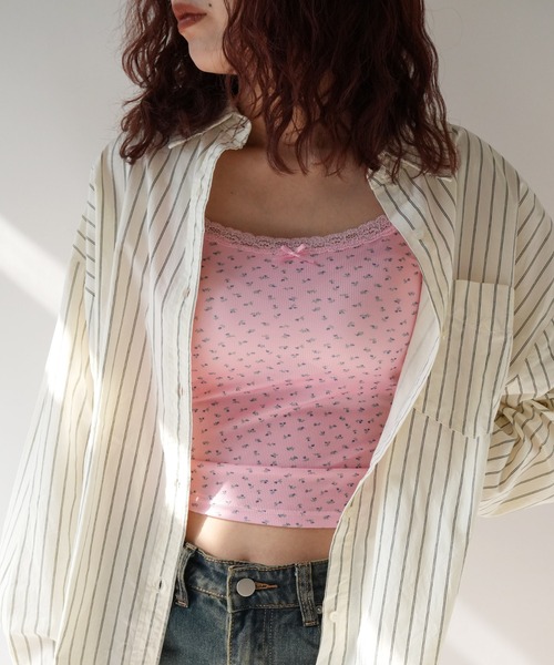 【Cider】レース キャミ 付 クロップド 花柄 トップス タンクトップ レース 花柄 レディース 大きいサイズ