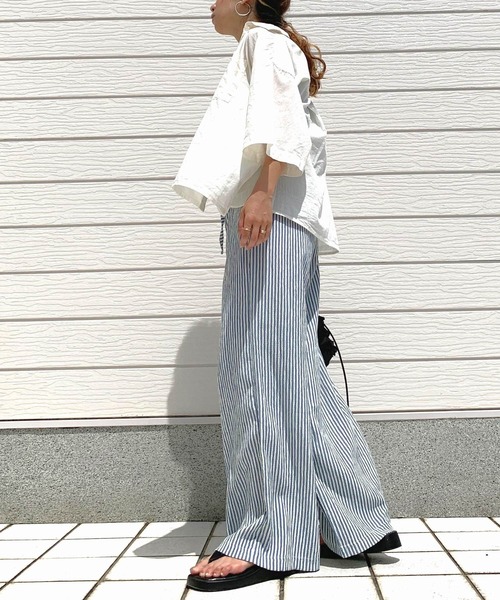 Q(キュー)の「ストライプリラックスパンツ(その他パンツ・レディース・ブルー系/ブラック系・MEDIUM)」の10枚目の写真