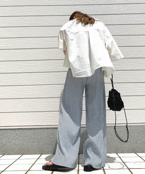 Q(キュー)の「ストライプリラックスパンツ(その他パンツ・レディース・ブルー系/ブラック系・MEDIUM)」の11枚目の写真