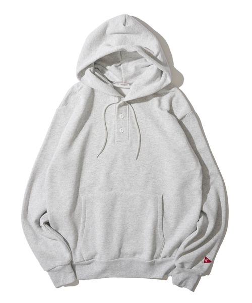 Healthknit（ヘルスニット）の「【Healthknit】Classic Sweat Henley-Hoodie L/S / ヘンリーネック プルオーバーパーカー（パーカー・メンズ・グレー/チャコールグレー/ブルー/レッド/マスタード・MEDIUM/LARGE/X-LARGE）」の8枚目の写真