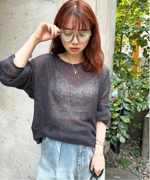 DOUBLE NAME（ダブルネーム）の「モヘアタッチシアーニットゆるプルオーバー（ニット/セーター・レディース・ピンク/スミクロ/オフホワイト/ブルー・FREE）」の3枚目の写真