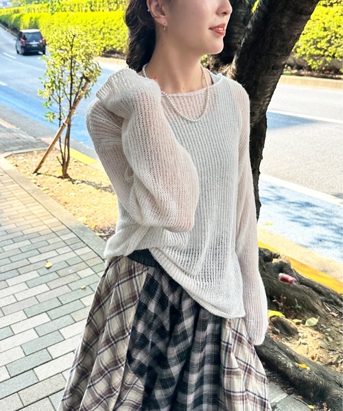 DOUBLE NAME（ダブルネーム）の「モヘアタッチシアーニットゆるプルオーバー（ニット/セーター・レディース・ピンク/スミクロ/オフホワイト/ブルー・FREE）」の19枚目の写真