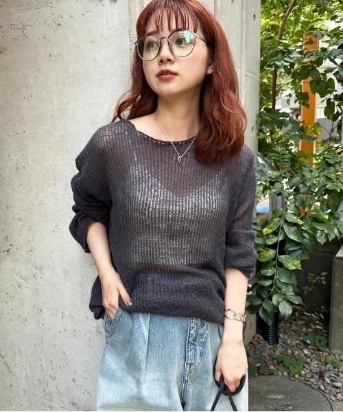 DOUBLE NAME（ダブルネーム）の「モヘアタッチシアーニットゆるプルオーバー（ニット/セーター・レディース・ピンク/スミクロ/オフホワイト/ブルー・FREE）」の18枚目の写真