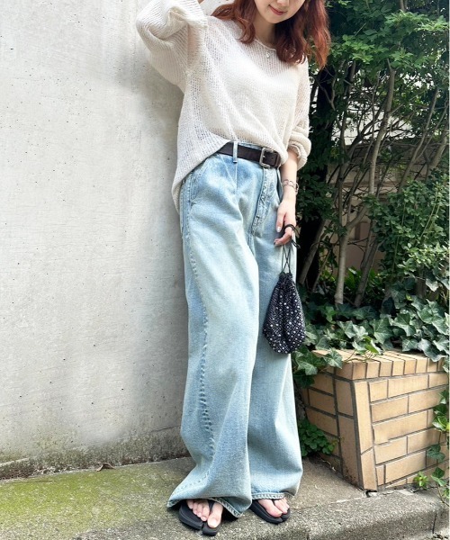 DOUBLE NAME（ダブルネーム）の「モヘアタッチシアーニットゆるプルオーバー（ニット/セーター・レディース・ピンク/スミクロ/オフホワイト/ブルー・FREE）」の8枚目の写真