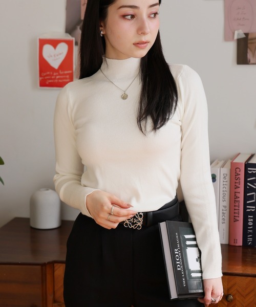 Girly Doll(ガーリードール)の「リブハイネックベーシックニット(ニット/セーター・レディース・ベージュ/ホワイト/キャメル/ピンク/ブラック・F)」の10枚目の写真