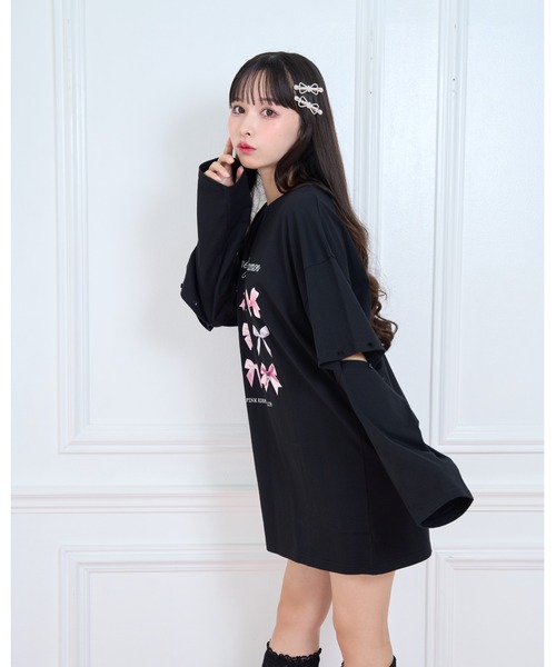 pink ribbon 袖スリットロンT（Tシャツ/カットソー）｜Honey Cinnamon