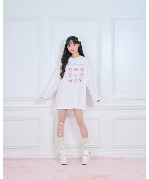 Honey Cinnamon（ハニーシナモン）の「pink ribbon 袖スリットロンT（Tシャツ/カットソー・レディース・ブラック/ホワイト・FREE）」の12枚目の写真