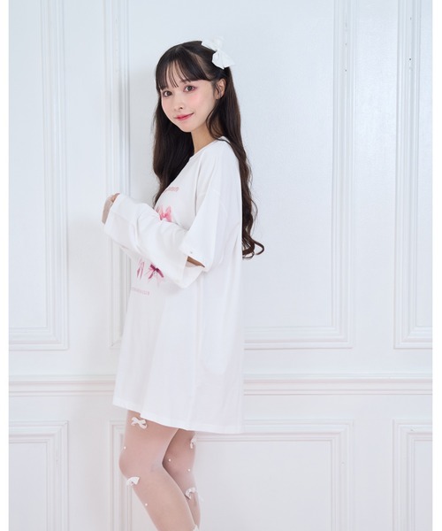 Honey Cinnamon（ハニーシナモン）の「pink ribbon 袖スリットロンT（Tシャツ/カットソー・レディース・ブラック/ホワイト・FREE）」の15枚目の写真