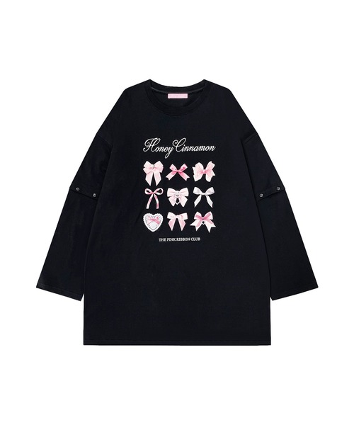 Honey Cinnamon（ハニーシナモン）の「pink ribbon 袖スリットロンT（Tシャツ/カットソー・レディース・ブラック/ホワイト・FREE）」の8枚目の写真