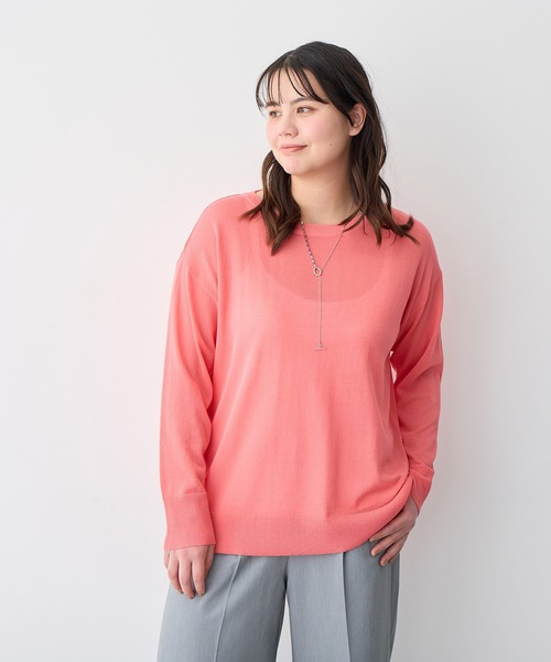 anyfee(エニフィー)の「【anyfee/プラスサイズ】シアーニットプルオーバー(新色追加)《接触冷感》(Tシャツ/カットソー・レディース・オレンジ/グレー/ブラック/ピンク/グリーン/ホワイト系その他/ベージュ・LL/3L/4L/5L)」の6枚目の写真