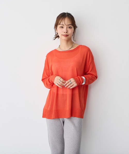 anyfee(エニフィー)の「【anyfee/プラスサイズ】シアーニットプルオーバー(新色追加)《接触冷感》(Tシャツ/カットソー・レディース・オレンジ/グレー/ブラック/ピンク/グリーン/ホワイト系その他/ベージュ・LL/3L/4L/5L)」の7枚目の写真