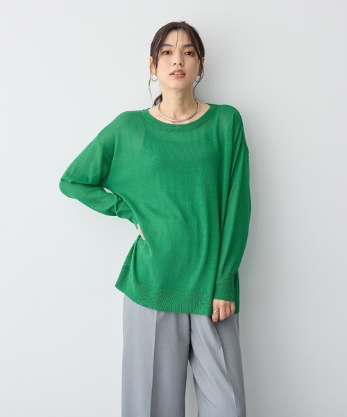 anyfee(エニフィー)の「【anyfee/プラスサイズ】シアーニットプルオーバー(新色追加)《接触冷感》(Tシャツ/カットソー・レディース・オレンジ/グレー/ブラック/ピンク/グリーン/ホワイト系その他/ベージュ・LL/3L/4L/5L)」の5枚目の写真