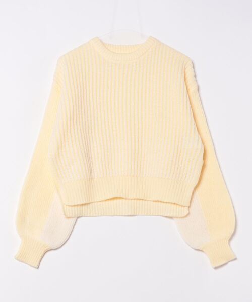 STYLEBLOCK（スタイルブロック）の「ストライプニットショートプルオーバー（ニット/セーター・レディース・ブラック/ベージュ/ライトベージュ/イエロー・M）」の4枚目の写真