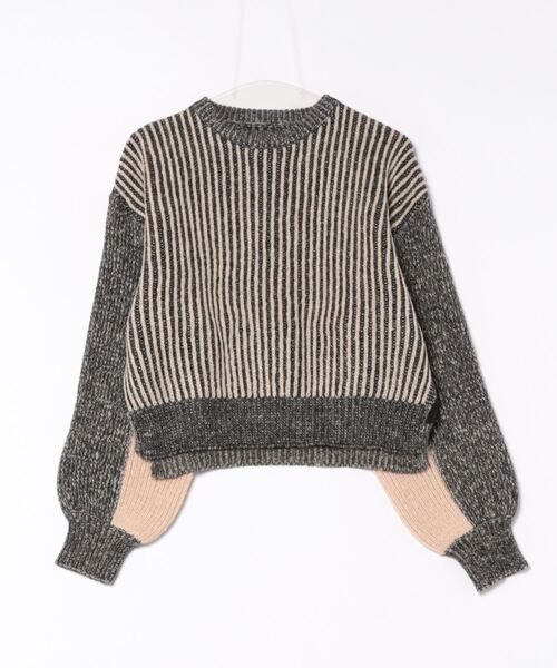 STYLEBLOCK（スタイルブロック）の「ストライプニットショートプルオーバー（ニット/セーター・レディース・ブラック/ベージュ/ライトベージュ/イエロー・M）」の5枚目の写真