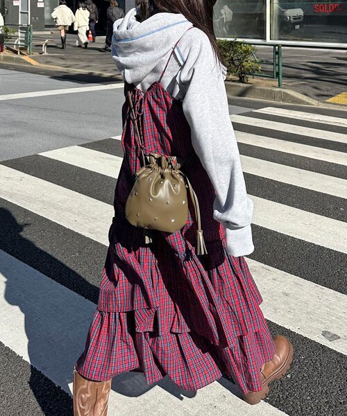 CIAOPANIC（チャオパニック）の「チェックギャザーキャミワンピース（ワンピース・レディース・ネイビー/グリーン/レッド/イエロー/インディゴブルー/ブルー系その他/ダークグリーン/ローズ/ピンク/ブルー・SMALL/MEDIUM）」の10枚目の写真