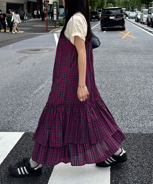 CIAOPANIC（チャオパニック）の「チェックギャザーキャミワンピース（ワンピース・レディース・ネイビー/グリーン/レッド/イエロー/インディゴブルー/ブルー系その他/ダークグリーン/ローズ/ピンク/ブルー・SMALL/MEDIUM）」の13枚目の写真