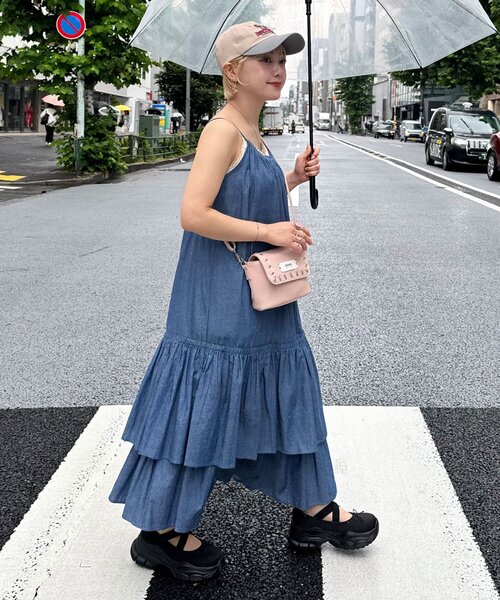 【きなこ様】PINUE ボウタイヘムギャザーワンピース　チェック柄 花柄ギャザーワンピース[品番：PA000013635]｜coca（コカ）の