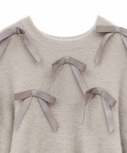 31 Sons de mode(トランテアン ソン ドゥ モード)の「リボン付きヘアリーニット(ニット/セーター・レディース・ライトグレー/オフホワイト/チャコールグレー・フリー)」の4枚目の写真