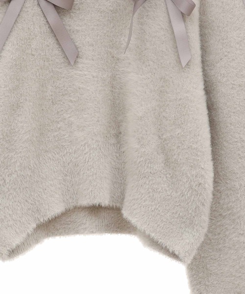 31 Sons de mode(トランテアン ソン ドゥ モード)の「リボン付きヘアリーニット(ニット/セーター・レディース・ライトグレー/オフホワイト/チャコールグレー・フリー)」の6枚目の写真