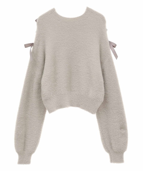31 Sons de mode(トランテアン ソン ドゥ モード)の「リボン付きヘアリーニット(ニット/セーター・レディース・ライトグレー/オフホワイト/チャコールグレー・フリー)」の8枚目の写真
