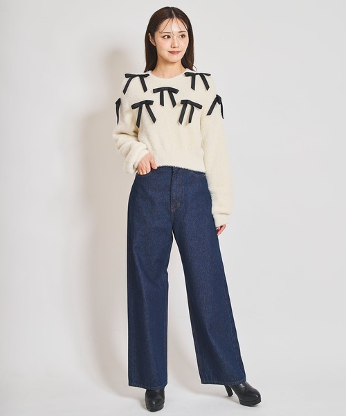 31 Sons de mode(トランテアン ソン ドゥ モード)の「リボン付きヘアリーニット(ニット/セーター・レディース・ライトグレー/オフホワイト/チャコールグレー・フリー)」の12枚目の写真