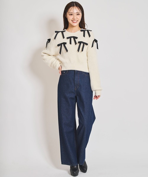 31 Sons de mode(トランテアン ソン ドゥ モード)の「リボン付きヘアリーニット(ニット/セーター・レディース・ライトグレー/オフホワイト/チャコールグレー・フリー)」の13枚目の写真