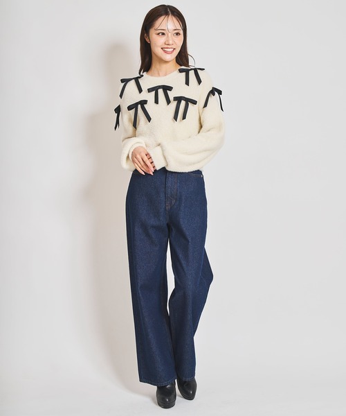 31 Sons de mode(トランテアン ソン ドゥ モード)の「リボン付きヘアリーニット(ニット/セーター・レディース・ライトグレー/オフホワイト/チャコールグレー・フリー)」の14枚目の写真