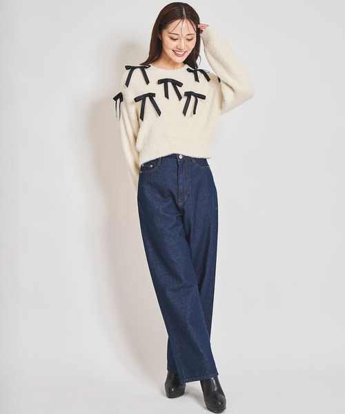 31 Sons de mode(トランテアン ソン ドゥ モード)の「リボン付きヘアリーニット(ニット/セーター・レディース・ライトグレー/オフホワイト/チャコールグレー・フリー)」の15枚目の写真