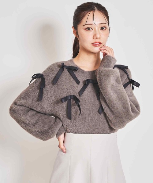 31 Sons de mode(トランテアン ソン ドゥ モード)の「リボン付きヘアリーニット(ニット/セーター・レディース・ライトグレー/オフホワイト/チャコールグレー・フリー)」の16枚目の写真
