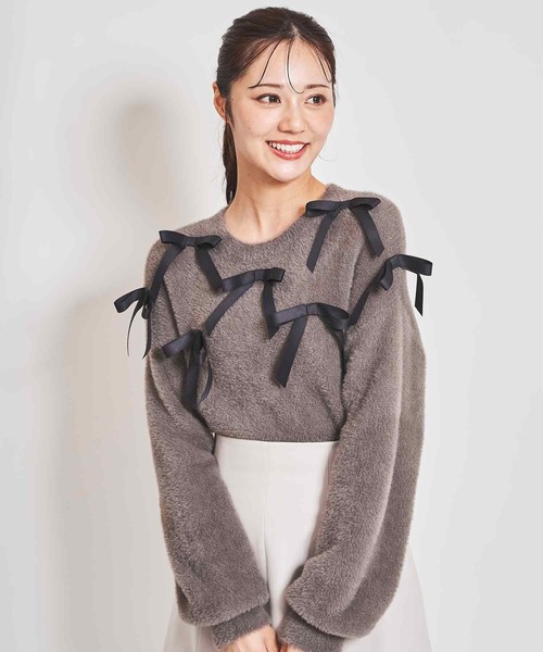 31 Sons de mode(トランテアン ソン ドゥ モード)の「リボン付きヘアリーニット(ニット/セーター・レディース・ライトグレー/オフホワイト/チャコールグレー・フリー)」の18枚目の写真
