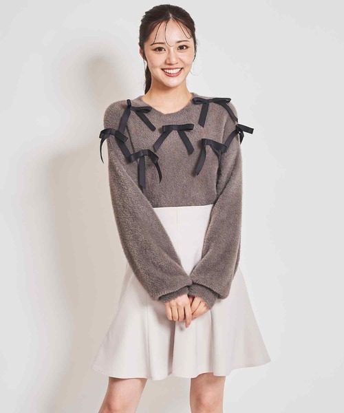 31 Sons de mode(トランテアン ソン ドゥ モード)の「リボン付きヘアリーニット(ニット/セーター・レディース・ライトグレー/オフホワイト/チャコールグレー・フリー)」の19枚目の写真