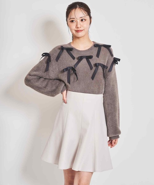 31 Sons de mode(トランテアン ソン ドゥ モード)の「リボン付きヘアリーニット(ニット/セーター・レディース・ライトグレー/オフホワイト/チャコールグレー・フリー)」の20枚目の写真