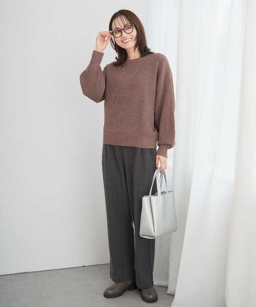 ikka(イッカ)の「ラメスパンコールニットプルオーバー(ニット/セーター・レディース・ブラウン/グレー/ネイビー・M/L/S)」の4枚目の写真
