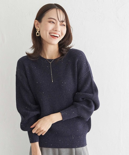 ikka(イッカ)の「ラメスパンコールニットプルオーバー(ニット/セーター・レディース・ブラウン/グレー/ネイビー・M/L/S)」の9枚目の写真