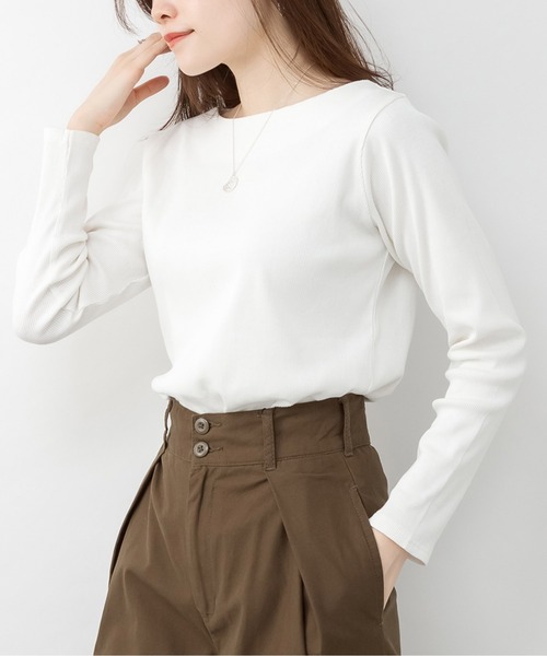 LARU(ラルー)の「リブ ボートネック カットソー / 長袖(Tシャツ/カットソー・レディース・杢グレー/ブラック/オフホワイト/ベージュ・M/L)」の8枚目の写真