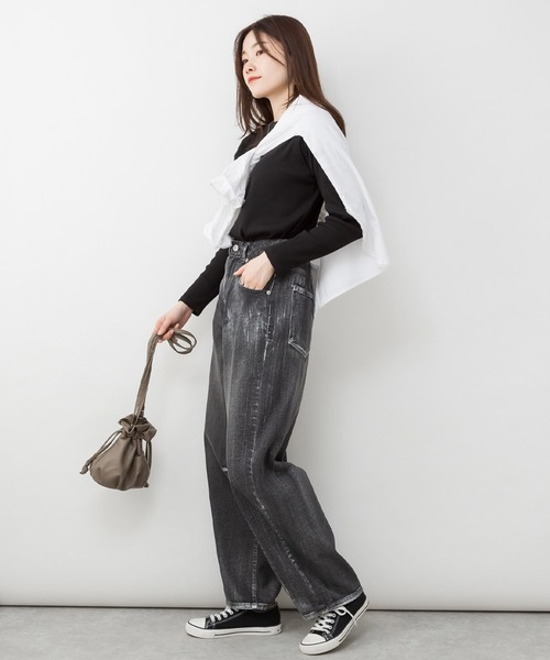 LARU(ラルー)の「リブ ボートネック カットソー / 長袖(Tシャツ/カットソー・レディース・杢グレー/ブラック/オフホワイト/ベージュ・M/L)」の7枚目の写真