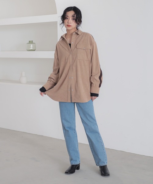 n'OrLABEL(ノアールレーベル)の「コーデュロイトラックシャツ(シャツ/ブラウス・レディース・チャコール/ベージュ・1/2)」の12枚目の写真